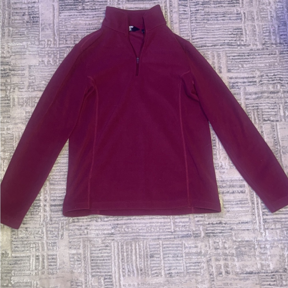 Land Ends fleece maroon quarter zip up jacket